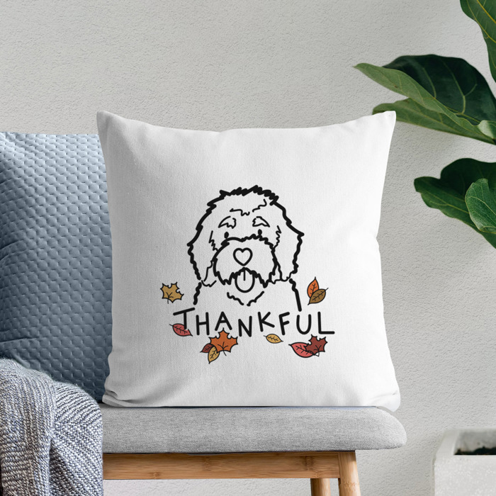 Doodled Thankful  Autumn Dog Breed Throw Pillow Cover -50+ Breeds