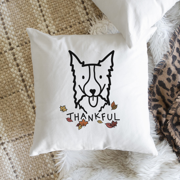 Doodled Thankful  Autumn Dog Breed Throw Pillow Cover -50+ Breeds