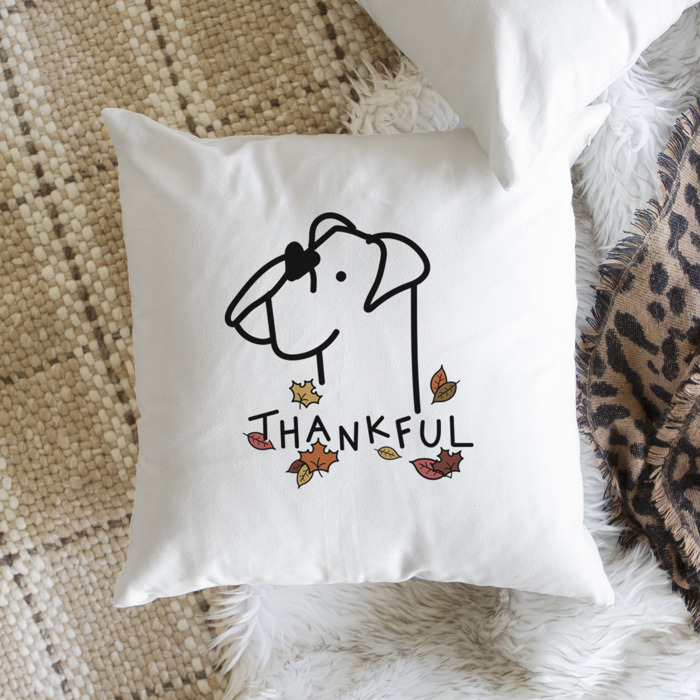 Doodled Thankful  Autumn Dog Breed Throw Pillow Cover -50+ Breeds