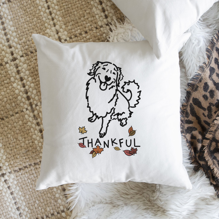 Doodled Thankful  Autumn Dog Breed Throw Pillow Cover -50+ Breeds