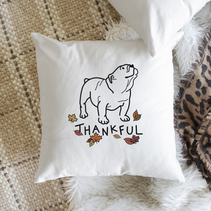 Doodled Thankful  Autumn Dog Breed Throw Pillow Cover -50+ Breeds
