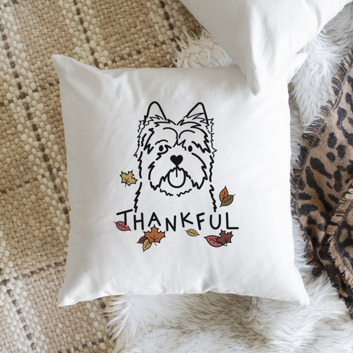 Doodled Thankful  Autumn Dog Breed Throw Pillow Cover -50+ Breeds