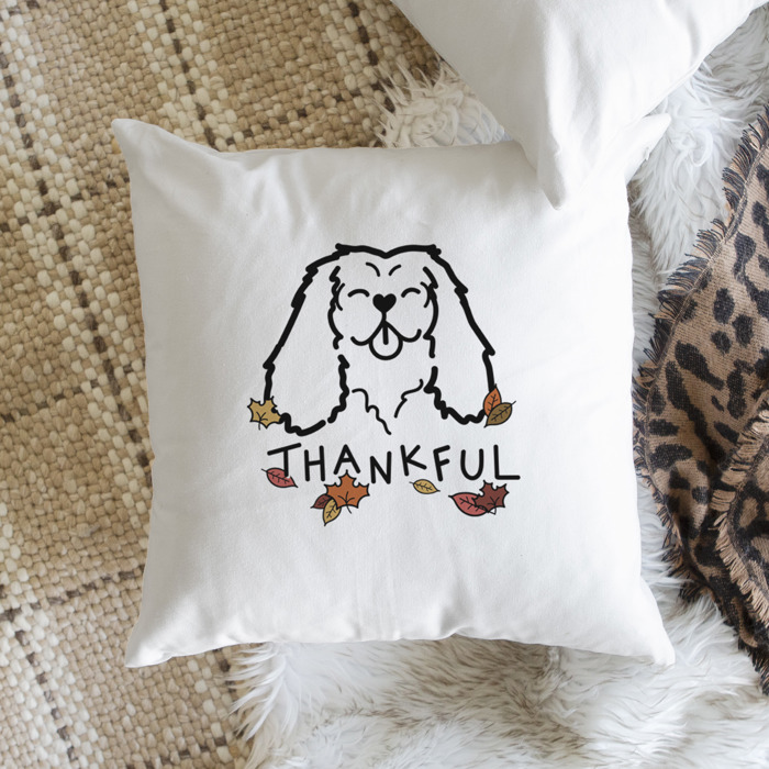 Doodled Thankful  Autumn Dog Breed Throw Pillow Cover -50+ Breeds