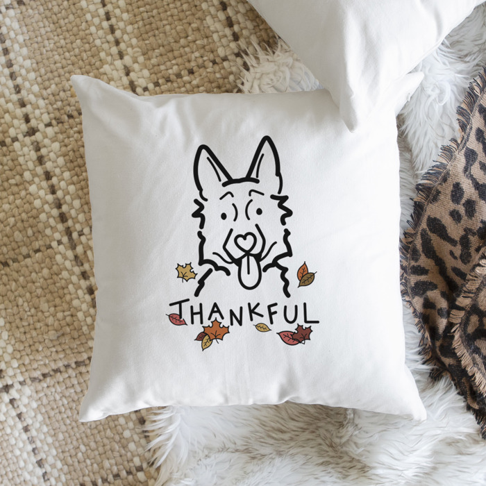 Doodled Thankful  Autumn Dog Breed Throw Pillow Cover -50+ Breeds