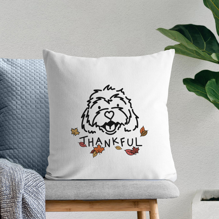 Doodled Thankful  Autumn Dog Breed Throw Pillow Cover -50+ Breeds