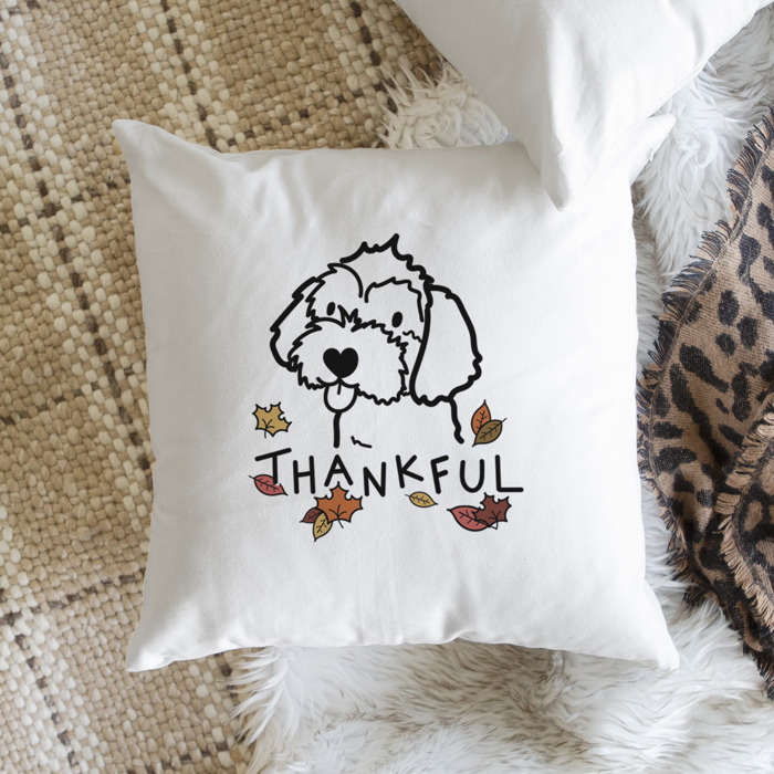 Doodled Thankful  Autumn Dog Breed Throw Pillow Cover -50+ Breeds
