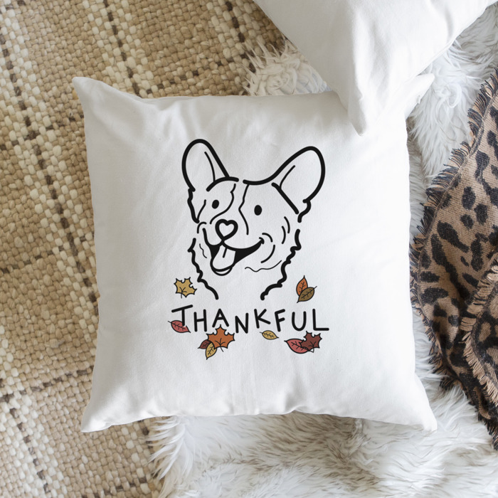 Doodled Thankful  Autumn Dog Breed Throw Pillow Cover -50+ Breeds