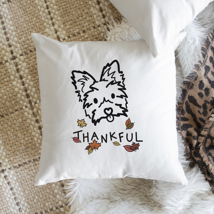 Doodled Thankful  Autumn Dog Breed Throw Pillow Cover -50+ Breeds