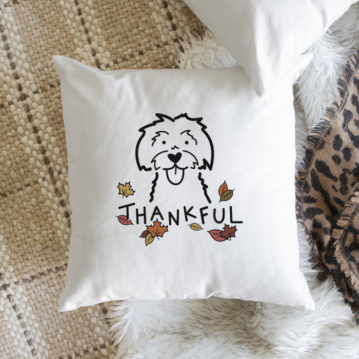 Doodled Thankful  Autumn Dog Breed Throw Pillow Cover -50+ Breeds
