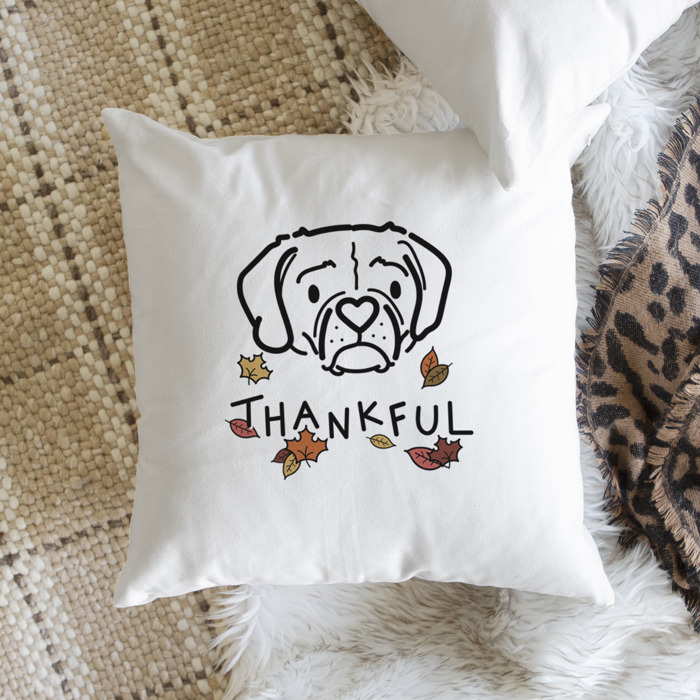 Doodled Thankful  Autumn Dog Breed Throw Pillow Cover -50+ Breeds