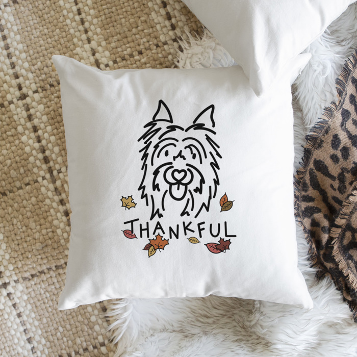 Doodled Thankful  Autumn Dog Breed Throw Pillow Cover -50+ Breeds