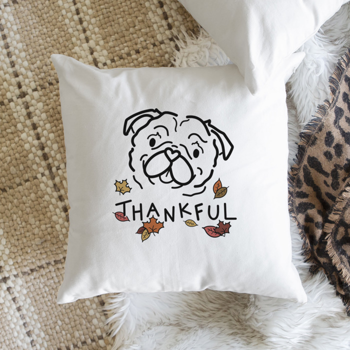 Doodled Thankful  Autumn Dog Breed Throw Pillow Cover -50+ Breeds