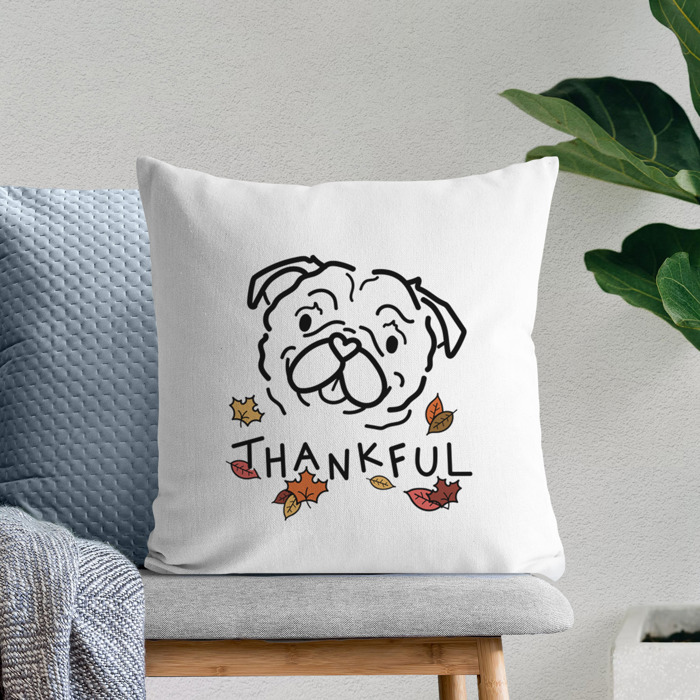 Doodled Thankful  Autumn Dog Breed Throw Pillow Cover -50+ Breeds