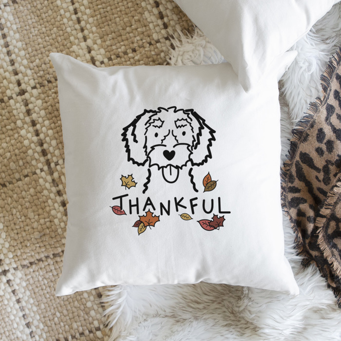 Doodled Thankful  Autumn Dog Breed Throw Pillow Cover -50+ Breeds