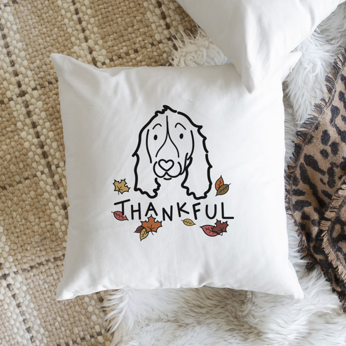 Doodled Thankful  Autumn Dog Breed Throw Pillow Cover -50+ Breeds