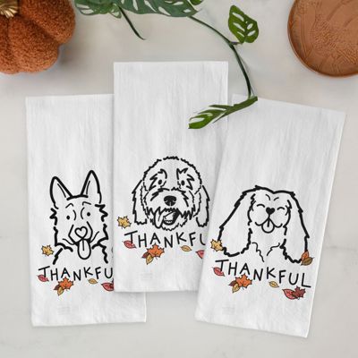 Doodled Thankful  Autumn Hand-Drawn Dog  Breed Tea Towel - 50+ Breeds