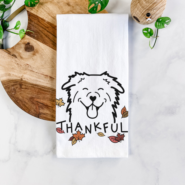 Doodled Thankful  Autumn Hand-Drawn Dog  Breed Tea Towel - 50+ Breeds