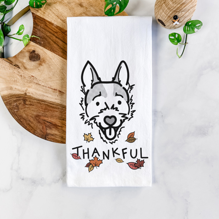 Doodled Thankful  Autumn Hand-Drawn Dog  Breed Tea Towel - 50+ Breeds