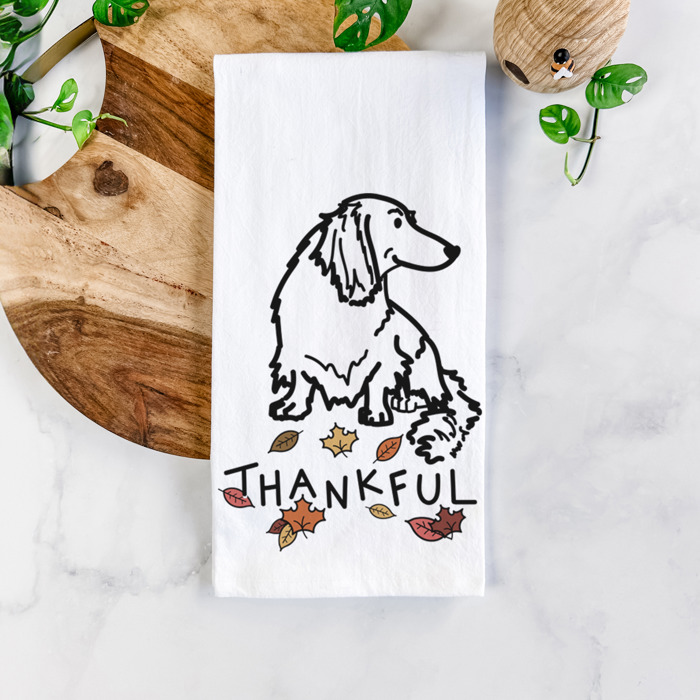 Doodled Thankful  Autumn Hand-Drawn Dog  Breed Tea Towel - 50+ Breeds