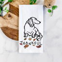 Long Hair Dachshund Doodled Thankful  Autumn Hand-Drawn Dog  Breed Tea Towel - 50+ Breeds