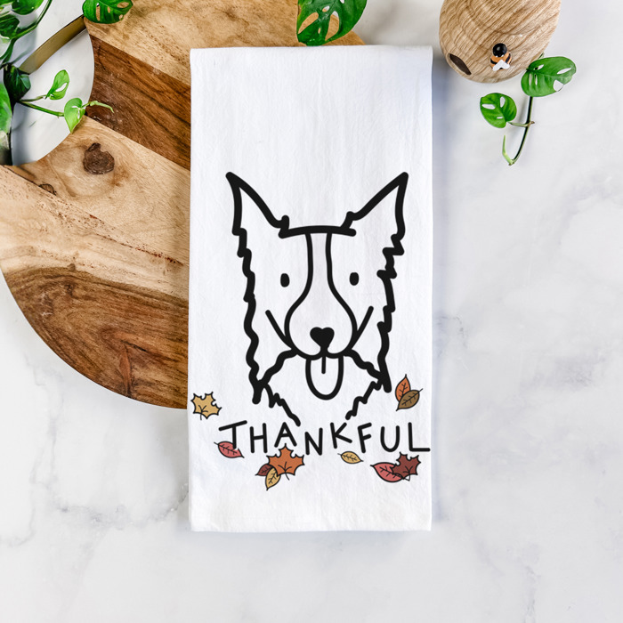 Doodled Thankful  Autumn Hand-Drawn Dog  Breed Tea Towel - 50+ Breeds