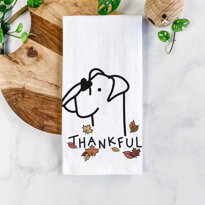 Doodled Thankful  Autumn Hand-Drawn Dog  Breed Tea Towel - 50+ Breeds