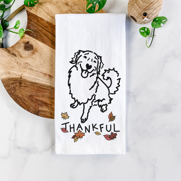 Doodled Thankful  Autumn Hand-Drawn Dog  Breed Tea Towel - 50+ Breeds