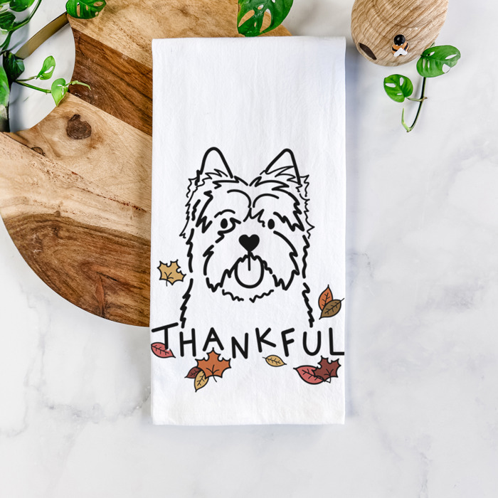 Doodled Thankful  Autumn Hand-Drawn Dog  Breed Tea Towel - 50+ Breeds