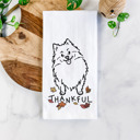 Pomeranian Doodled Thankful  Autumn Hand-Drawn Dog  Breed Tea Towel - 50+ Breeds