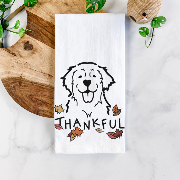 Doodled Thankful  Autumn Hand-Drawn Dog  Breed Tea Towel - 50+ Breeds