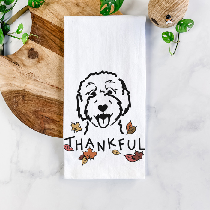 Doodled Thankful  Autumn Hand-Drawn Dog  Breed Tea Towel - 50+ Breeds