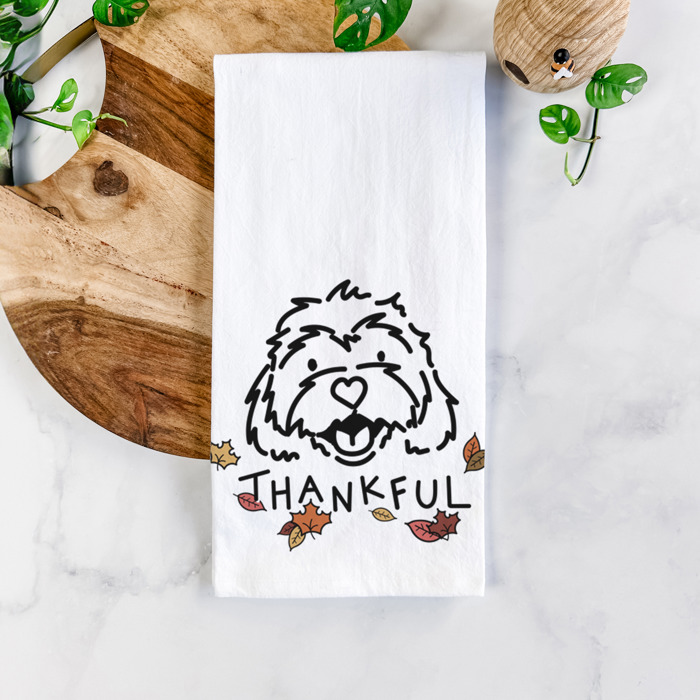Doodled Thankful  Autumn Hand-Drawn Dog  Breed Tea Towel - 50+ Breeds