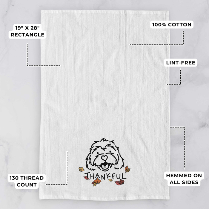 Doodled Thankful  Autumn Hand-Drawn Dog  Breed Tea Towel - 50+ Breeds