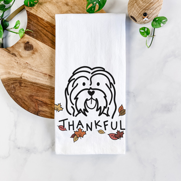 Doodled Thankful  Autumn Hand-Drawn Dog  Breed Tea Towel - 50+ Breeds