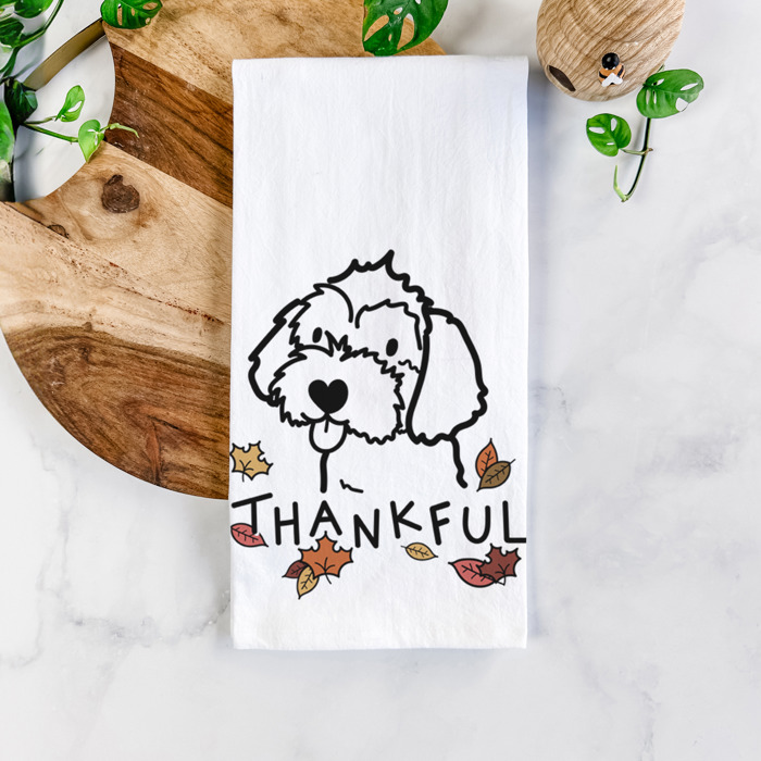 Doodled Thankful  Autumn Hand-Drawn Dog  Breed Tea Towel - 50+ Breeds