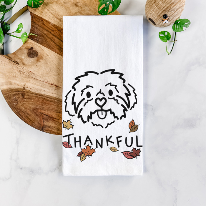 Doodled Thankful  Autumn Hand-Drawn Dog  Breed Tea Towel - 50+ Breeds