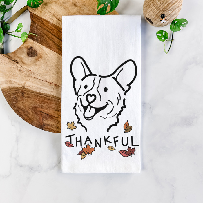 Doodled Thankful  Autumn Hand-Drawn Dog  Breed Tea Towel - 50+ Breeds