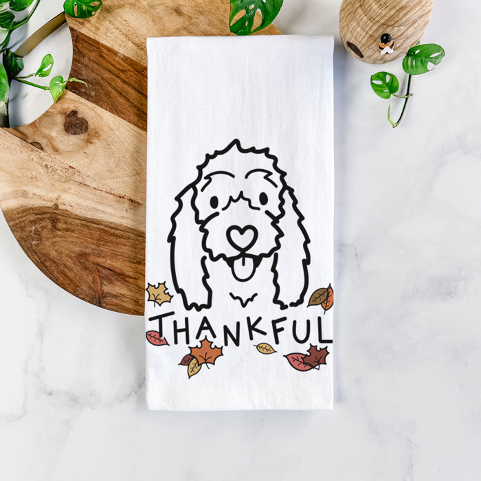 Doodled Thankful  Autumn Hand-Drawn Dog  Breed Tea Towel - 50+ Breeds