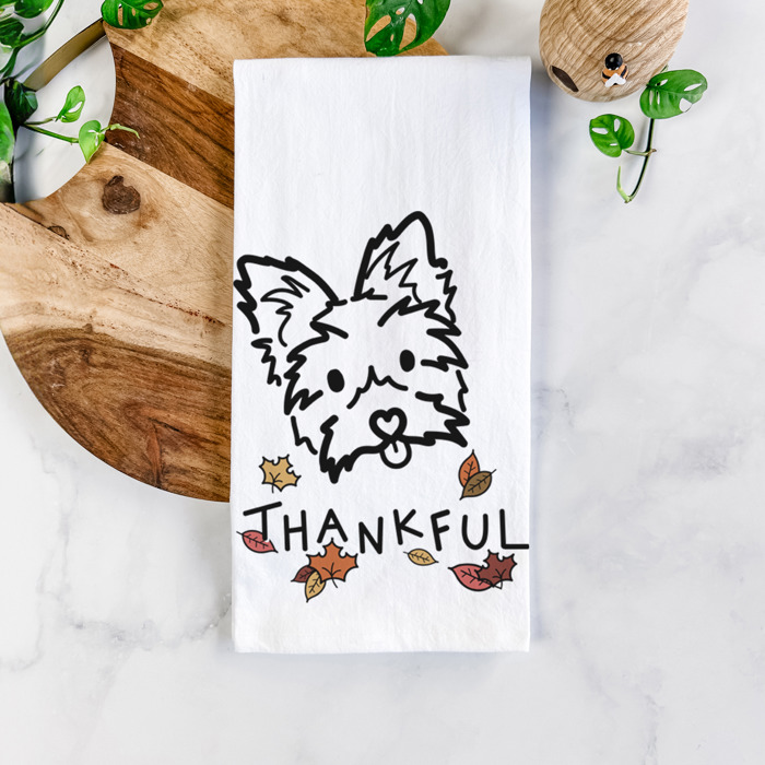 Doodled Thankful  Autumn Hand-Drawn Dog  Breed Tea Towel - 50+ Breeds