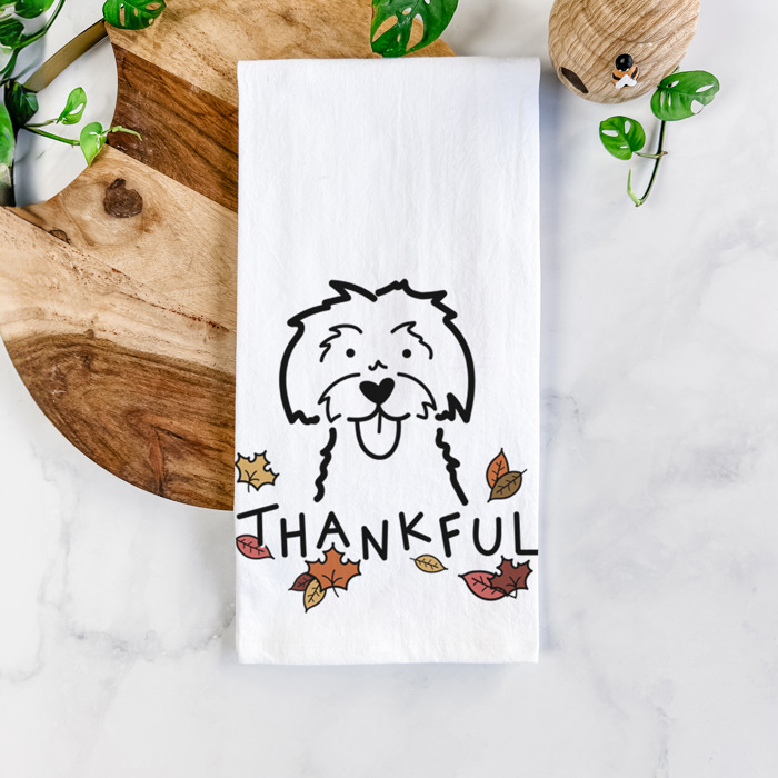 Doodled Thankful  Autumn Hand-Drawn Dog  Breed Tea Towel - 50+ Breeds
