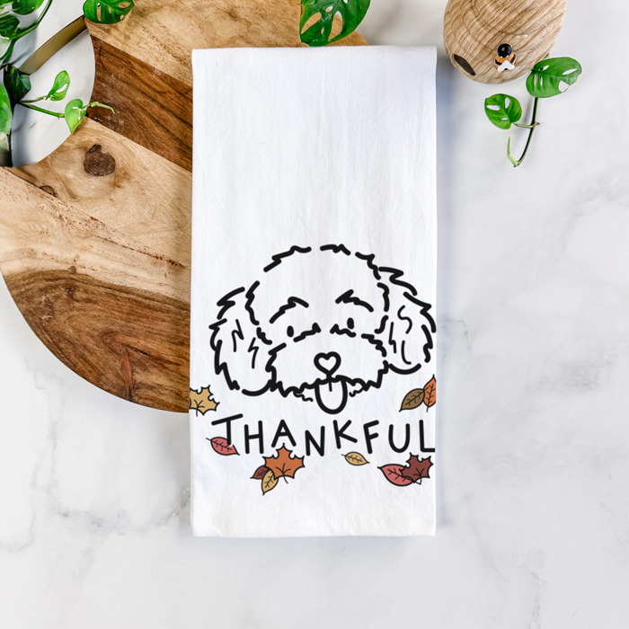Doodled Thankful  Autumn Hand-Drawn Dog  Breed Tea Towel - 50+ Breeds