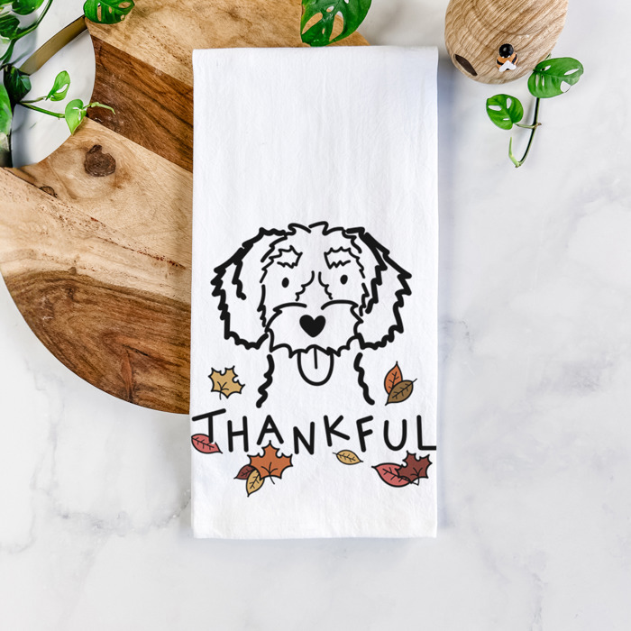 Doodled Thankful  Autumn Hand-Drawn Dog  Breed Tea Towel - 50+ Breeds