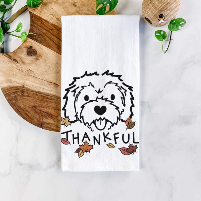 Doodled Thankful  Autumn Hand-Drawn Dog  Breed Tea Towel - 50+ Breeds