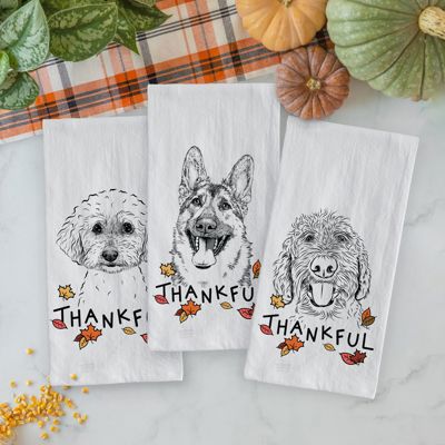 Thankful  Autumn Detailed Hand-Drawn Dog  Breed Tea Towel - 25+ Breeds