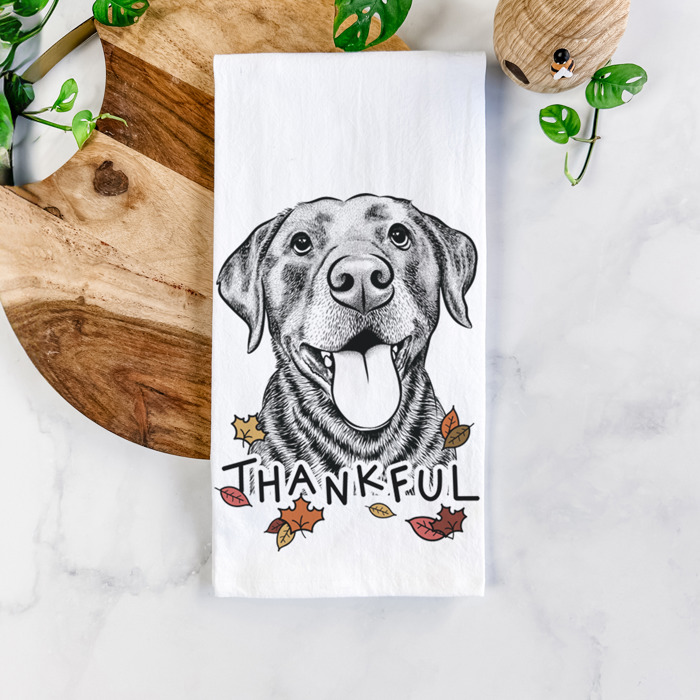 Thankful  Autumn Detailed Hand-Drawn Dog  Breed Tea Towel - 25+ Breeds