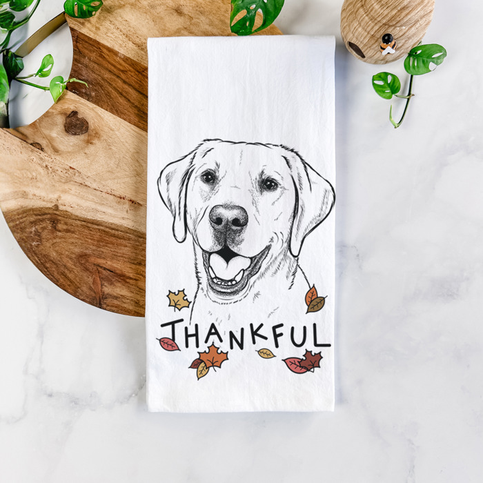 Thankful  Autumn Detailed Hand-Drawn Dog  Breed Tea Towel - 25+ Breeds