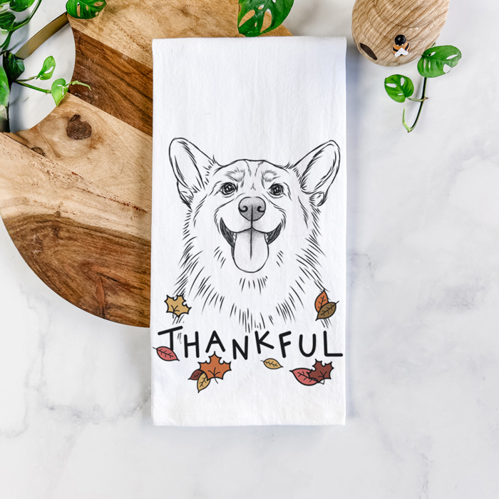 Thankful  Autumn Detailed Hand-Drawn Dog  Breed Tea Towel - 25+ Breeds
