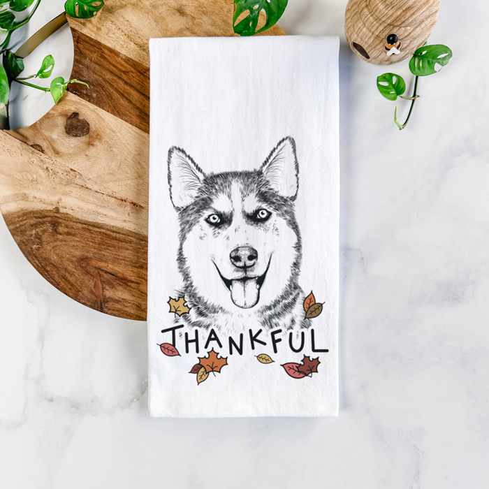 Thankful  Autumn Detailed Hand-Drawn Dog  Breed Tea Towel - 25+ Breeds