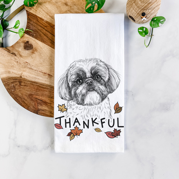 Thankful  Autumn Detailed Hand-Drawn Dog  Breed Tea Towel - 25+ Breeds