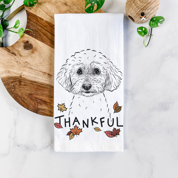 Thankful  Autumn Detailed Hand-Drawn Dog  Breed Tea Towel - 25+ Breeds